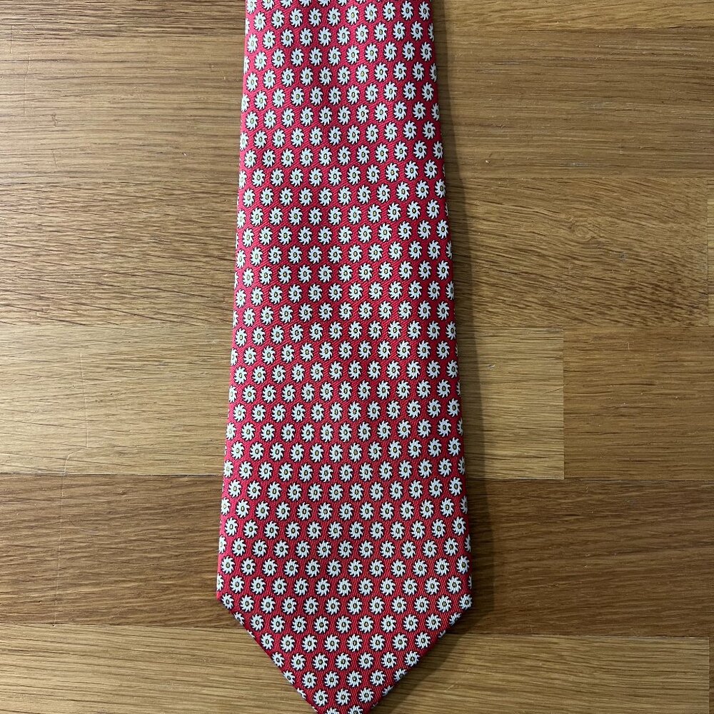 Hermès tie - 7628 TA red micro-floral geometric